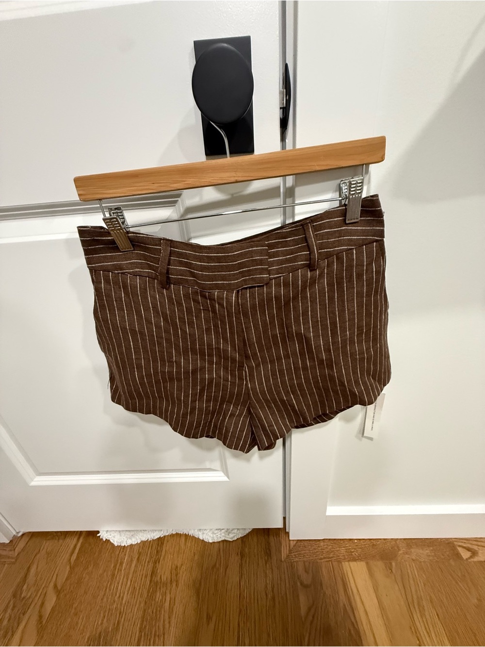 Reformation Brown Pinstripe Bermuda Shorts
